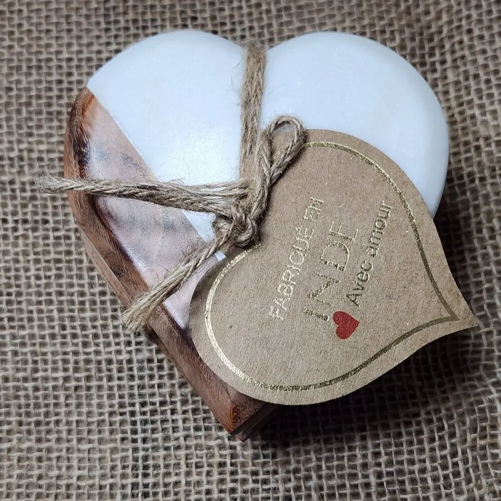 Coasters Handmade Heart Marble and Wood India Boho Farmhouse Rustic Decor 4 NWT